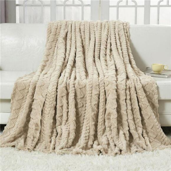 Fleece Throw Blanket Lightweight Fuzzy Throw Blanket Couch 50"x60" Khaki - Picture 3 of 7